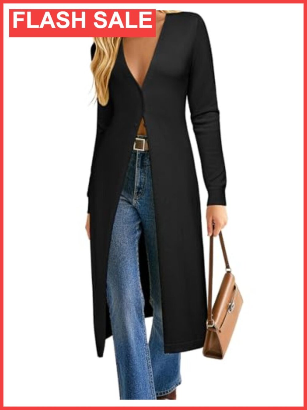 Lightweight Long Knit Duster Cardigan Button Up V Neck Sweater